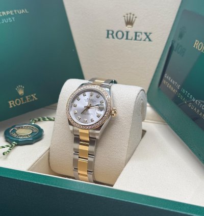 Rolex Lady-datejust New 2025 Silver Diamond Dial Diamond Bezel Two Tone Yellow Gold Oyster 28mm
