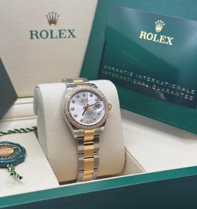 Rolex Lady-datejust New 2025 Silver Diamond Dial Diamond Bezel Two Tone Yellow Gold Oyster 28mm