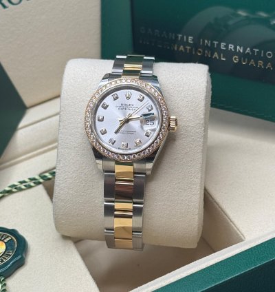Rolex Lady-datejust New 2025 Silver Diamond Dial Diamond Bezel Two Tone Yellow Gold Oyster 28mm