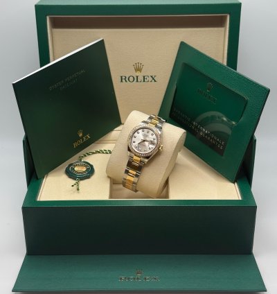 Rolex Lady-datejust New 2025 Silver Diamond Dial Diamond Bezel Two Tone Yellow Gold Oyster 28mm
