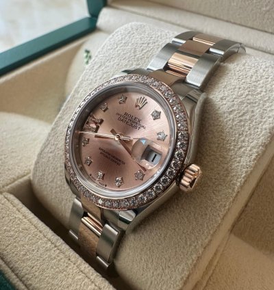 Rolex Lady-datejust Oyster 28 Mm Oystersteel Everose Gold And Diamonds