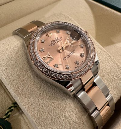 Rolex Lady-datejust Oyster 28 Mm Oystersteel Everose Gold And Diamonds