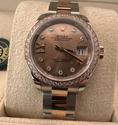 Rolex Lady-datejust Oyster 28 Mm Oystersteel Everose Gold And Diamonds