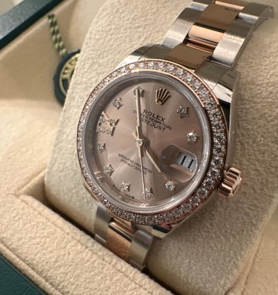 Rolex Lady-datejust Oyster 28 Mm Oystersteel Everose Gold And Diamonds