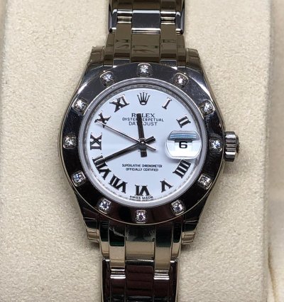 Rolex Lady-datejust Pearlmaster 29mm White Gold 12 Diamonds On Bezel At Hours