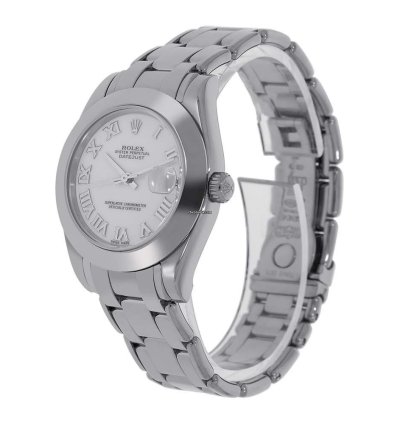 Rolex Lady-datejust Pearlmaster 81209 18k White Gold White Roman Dial 34 Mm