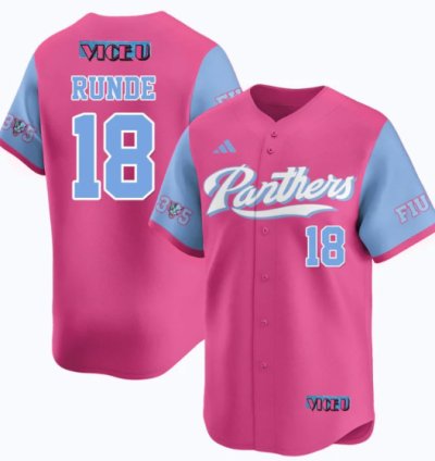 Logan Runde Jersey 18 Fiu Baseball 2025 Vice U Stitched Pink