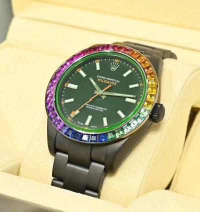 Rolex Milgauss 40mm - Black Rainbow - Oyster Custom Diamond Bezel - Iced Out