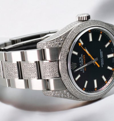 Rolex Milgauss Diamonds Black Dial - Custom Diamond Set pav Bezel - Iced Out