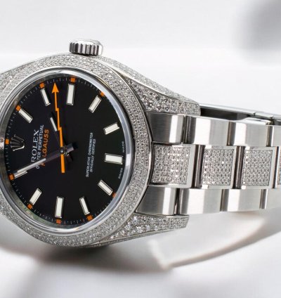 Rolex Milgauss Diamonds Black Dial - Custom Diamond Set pav Bezel - Iced Out