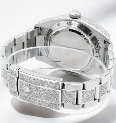 Rolex Milgauss Diamonds Black Dial - Custom Diamond Set pav Bezel - Iced Out