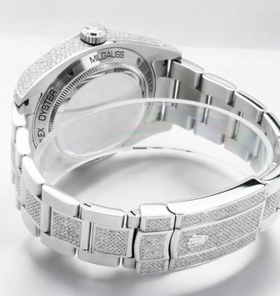 Rolex Milgauss Diamonds Black Dial - Custom Diamond Set pav Bezel - Iced Out