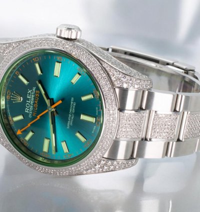 Rolex Milgauss Diamonds Gv -blue - Custom Diamond Set pav Bezel - Iced Out