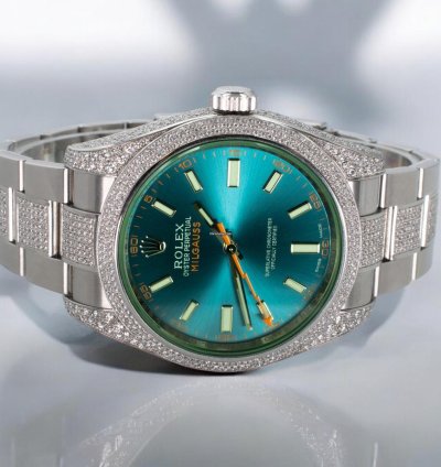 Rolex Milgauss Diamonds Gv -blue - Custom Diamond Set pav Bezel - Iced Out