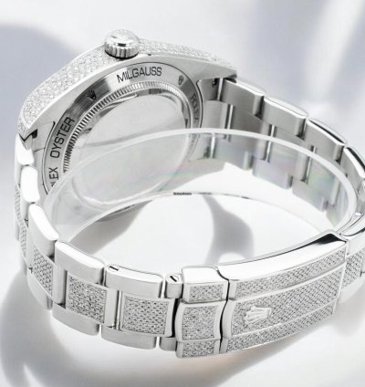 Rolex Milgauss Diamonds Gv -blue - Custom Diamond Set pav Bezel - Iced Out