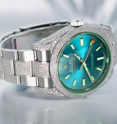Rolex Milgauss Diamonds Gv -blue - Custom Diamond Set pav Bezel - Iced Out