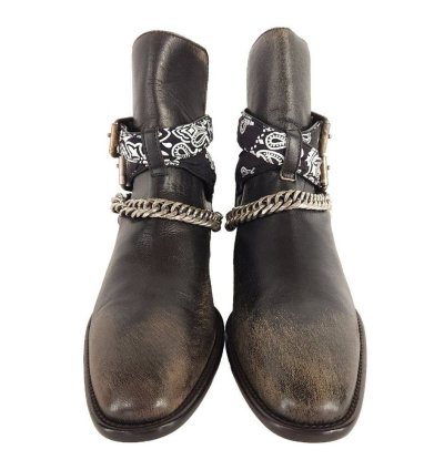 Amiri Bandana Leather Boots In Black Brown 41 Us 8 Mens New