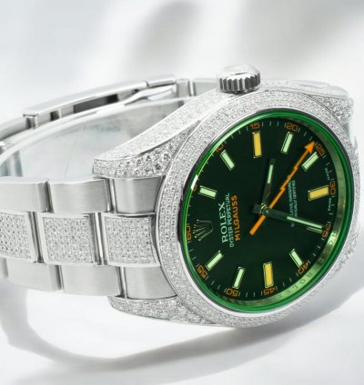 Rolex Milgauss Diamonds Gv Black Dial - Custom Diamond Set pav Bezel - Iced Out