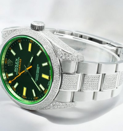 Rolex Milgauss Diamonds Gv Black Dial - Custom Diamond Set pav Bezel - Iced Out