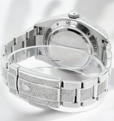 Rolex Milgauss Diamonds Gv Black Dial - Custom Diamond Set pav Bezel - Iced Out
