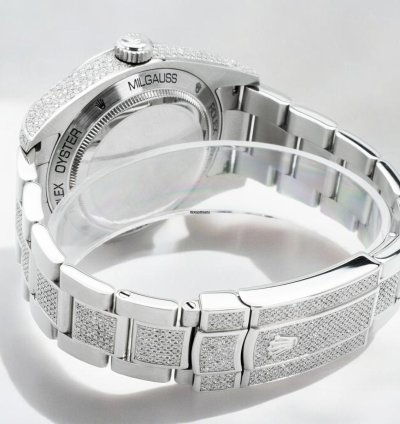 Rolex Milgauss Diamonds Gv Black Dial - Custom Diamond Set pav Bezel - Iced Out