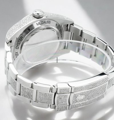 Rolex Milgauss Diamonds White Dial - Custom Diamond Set pav Bezel - Iced Out