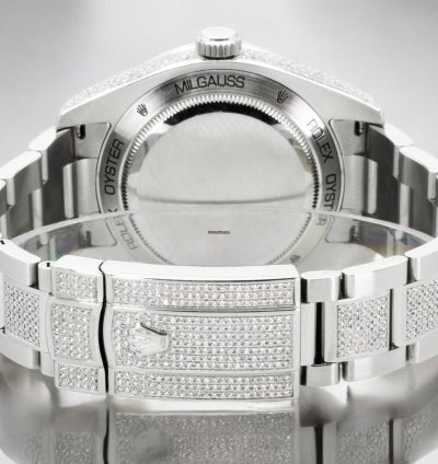 Rolex Milgauss Diamonds White Dial - Custom Diamond Set pav Bezel - Iced Out