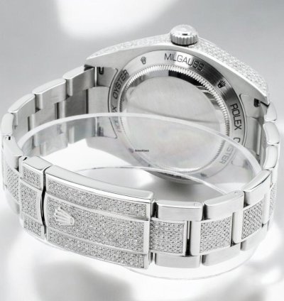 Rolex Milgauss Diamonds White Dial - Custom Diamond Set pav Bezel - Iced Out