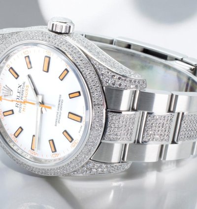 Rolex Milgauss Diamonds White Dial - Custom Diamond Set pav Bezel - Iced Out