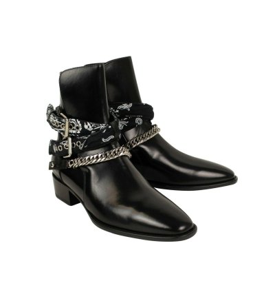 Amiri Black Patent Leather Bandana Chain Strap Ankle Boots