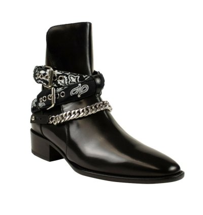 Amiri Black Patent Leather Bandana Chain Strap Ankle Boots