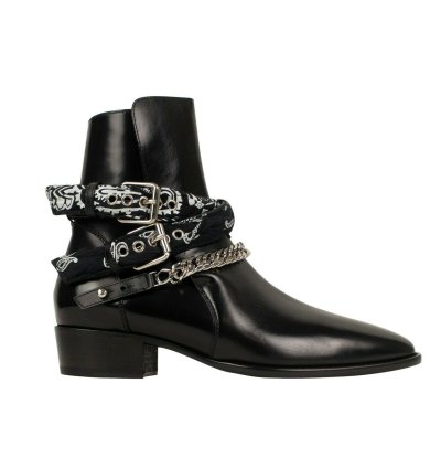 Amiri Black Patent Leather Bandana Chain Strap Ankle Boots