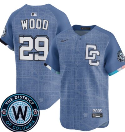 James Wood Jersey 29 Washington Nationals 2025 City Connect Premier Limited Stitched Blue