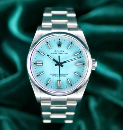 Rolex Oyster Perpetual 41 Mint Complete Set Oyster Perpetual 41 Tiffany Blue Turquoise Blue Dial Steel 124300