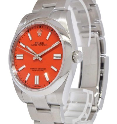 Rolex Oyster Perpetual 41 Steel Coral Red Dial Mens Watch Box Papers 21 124300