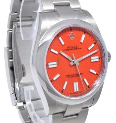 Rolex Oyster Perpetual 41 Steel Coral Red Dial Mens Watch Box Papers 21 124300
