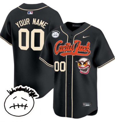 Custom Houston Astros Cactus Jersey Jack Patch V3 All Stitched Black