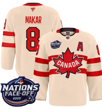Men Cale Makar Jersey 8 Canada 4 Nations Face-off 2025 Pro Stitched Cream