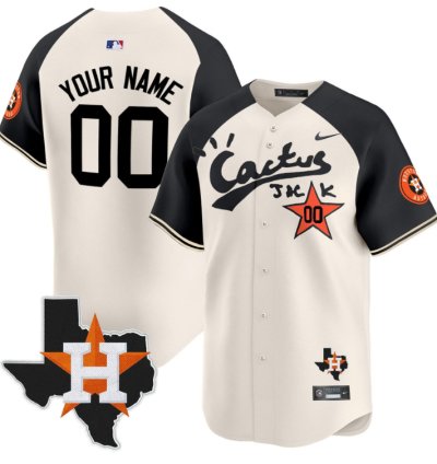 Custom Houston Astros Jersey Cactus Jack Houston Patch Customized Limited Cream Alternate