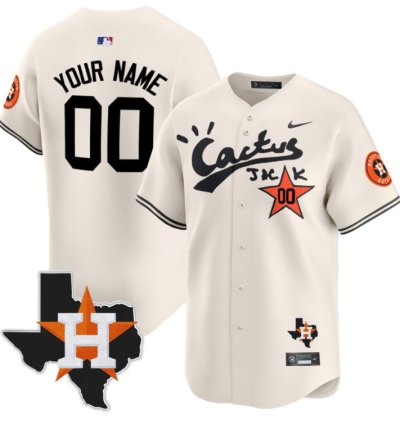 Custom Houston Astros Jersey Cactus Jack Houston Patch Customized Limited Cream