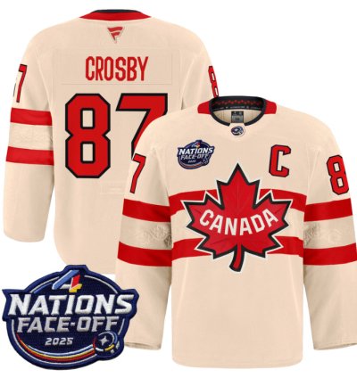 Men Sidney Crosby Jersey 87 Canada 4 Nations Face-off 2025 Pro Stitched Cream