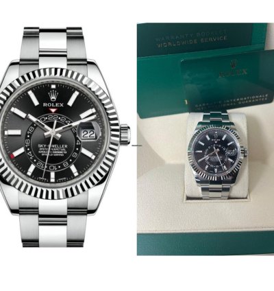 Rolex Sky-dweller 18k White Gold 42mm Black Dial Steel Oyster Bracelet 326934