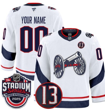 Men Custom Columbus Blue Jackets Jersey 2025 Stadium Johnny Gaudreau White