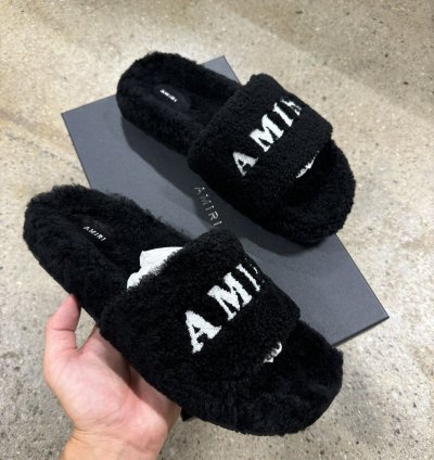 Amiri Logo Shearling Slides New 600
