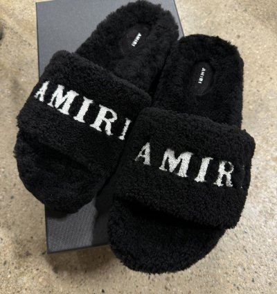 Amiri Logo Shearling Slides New 600