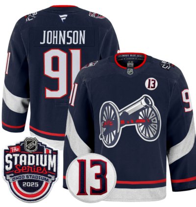 Men Kent Johnson Jersey 91 Columbus Blue Jackets 2025 Stadium Series Navy