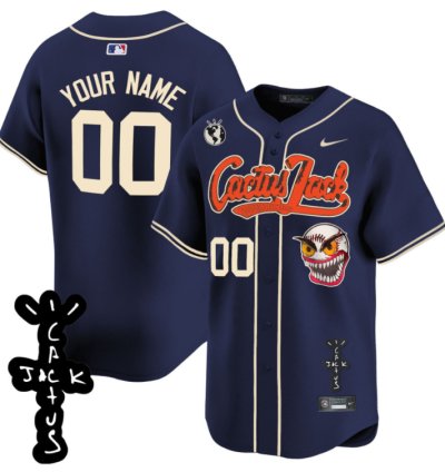 Houston Astros Cactus Jack Patch V2 Custom Men Jersey - Navy