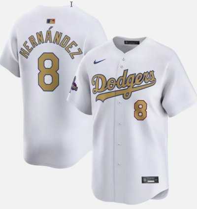 Enrique Hernández Jersey 8 Dodgers White 2025 Gold Collection Limited Stitched