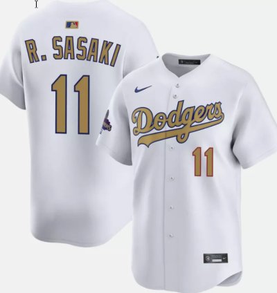 Roki Sasaki 11 Dodgers White 2025 Gold Collection Limited Stitched