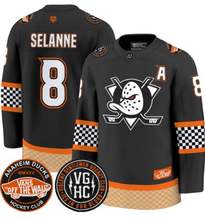 Teemu Selänne Jersey 8 Anaheim Ducks Checkerboard 2025 Premium Stitched Black